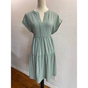Calvin Klein Textured Tiered Sage Green Dress Size 10 NWT